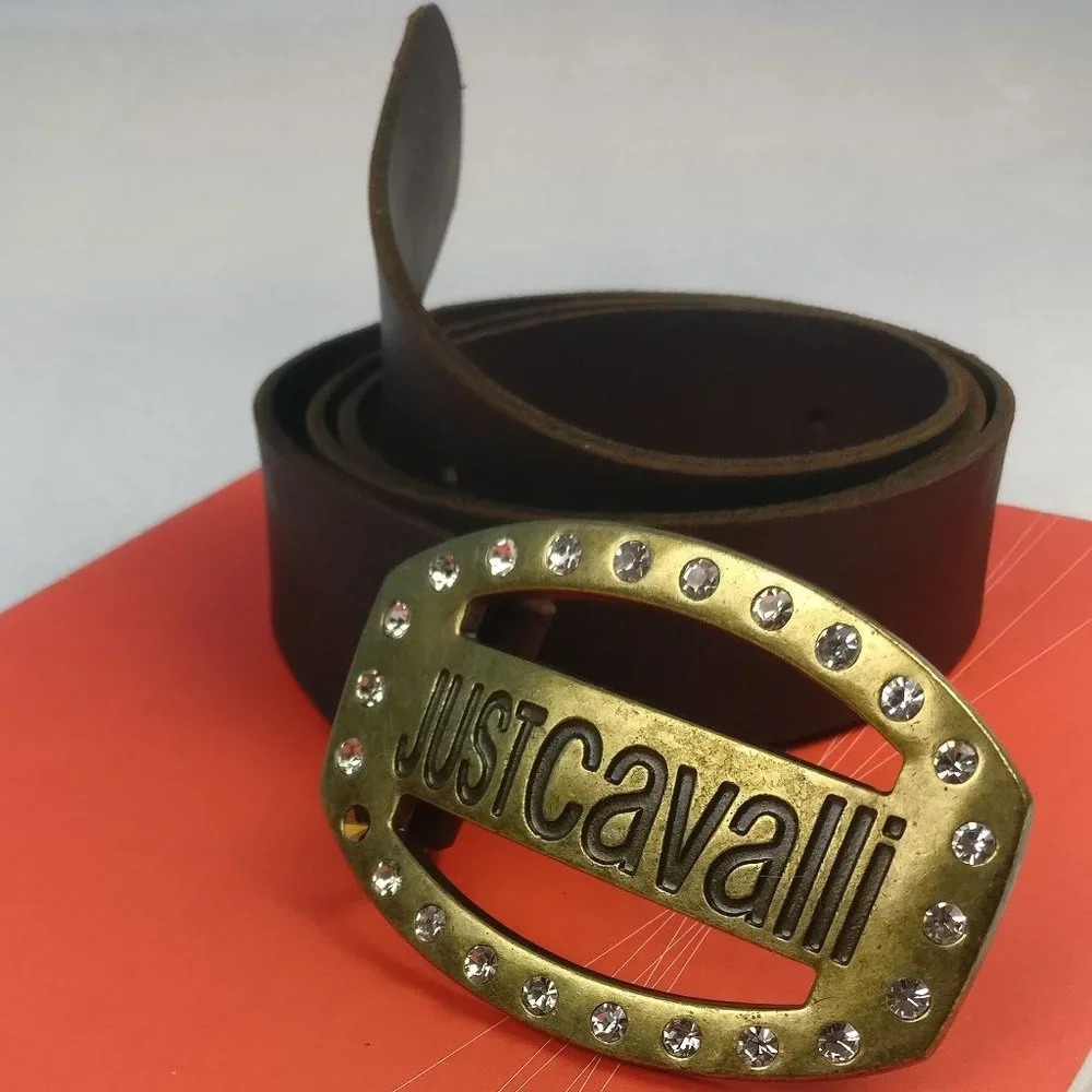 450cad Italian luxury ROBERTO CAVALLI full Leather chunky Diamond Bling belt 47" - Picture 2 of 8